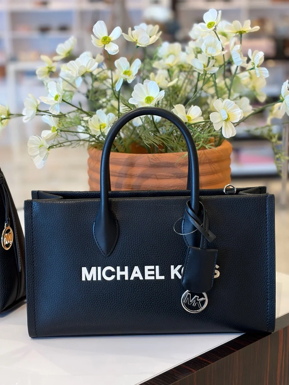 Michael Kors Black Leather Logo Satchel Tote Crossbody